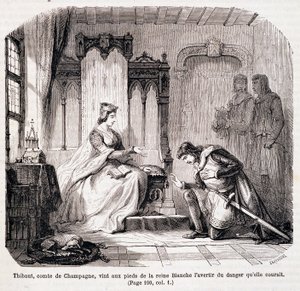 Thibaut, comte de Champagne, aux pieds de la reine Blanche de Castille pour l