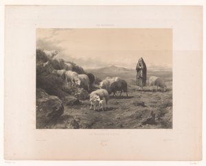 Bergère avec moutons sur la plaine de Cantal