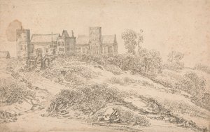 Une maison manoir Tudor et une église - Claude de Jongh