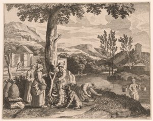 Le rucher, la culture des jardins et la greffe des arbres, planche 2 des Pastorales - Claudine Bouzonnet Stella