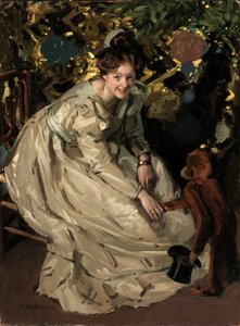 Femme dans un port avec un singe - Claudio Castelucho