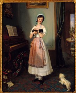 Une jeune fille dans un intérieur bourgeois avec deux chiens - Clementine de Bar