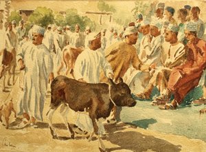 Marché aux bestiaux, Nizwa, Oman (1), 2018 (aquarelle) - Clive Wilson