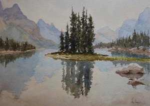 Île Spirit, lac Maligne (1), 2016 (aquarelle)