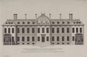 Élévation de Montague House vers la cour de Great Russell Street, Holborn, c.1725 (gravure)