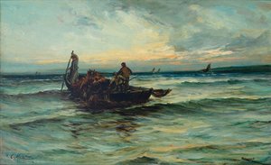 Ramener les filets au coucher du soleil - Colin Hunter