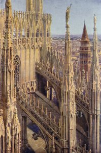 Une aile du Duomo et la Tour de Saint Gottardo, Milan - Commendator Formilli