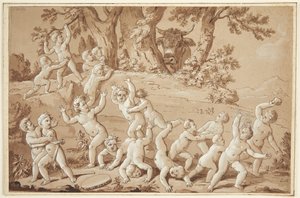 Un grand groupe de putti plongé dans la terreur par l