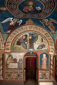 Différents épisodes de la vie de Saint Benoît : au centre « Le miracle de Saint Placide » Saint Benoît de Nursie, grâce à l