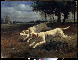 Chiens à la course - Constant Emile Troyon