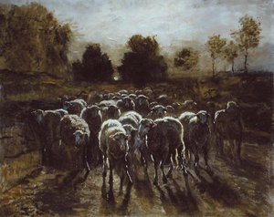 Troupeau de moutons, ou Le retour du troupeau - Constant Emile Troyon