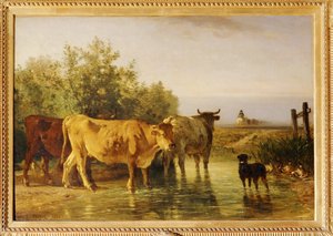 Troupeau passant le gue … - Constant Emile Troyon