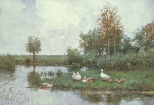 Canards dans un paysage fluvial - Constant Artz