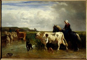 Le passage du gué - Constant Emile Troyon