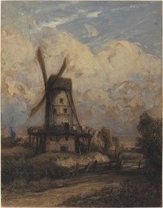 Un Moulin à Vent sous un Ciel Nuageux - Constant Troyon