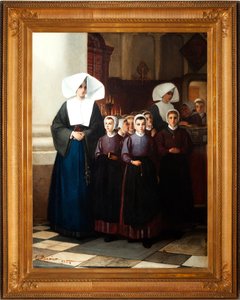 Peinture. Signé et daté : Constant Meunier 1864. Les orphelins. Huile sur toile. (détail) - Constantin Emile Meunier
