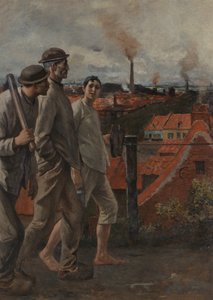 Le retour des mineurs (huile sur toile) - Constantin Emile Meunier