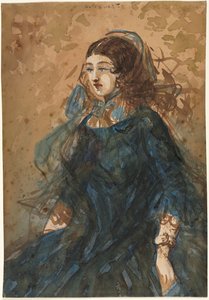 Femme en robe bleue recto, scène de campement de guerre verso, 1855-1860 - Constantin Guys