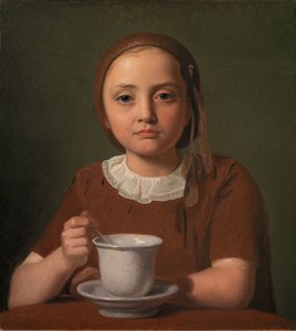 Petite fille, Elise Købke, avec une tasse devant elle - Constantin Hansen