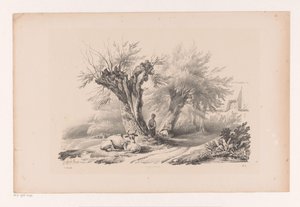 Chemin de campagne avec homme et femme au repos - Constantinus Cornelis Huysmans