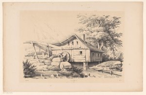 Moulin à eau dans un paysage montagneux