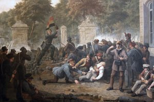 Barricade révolutionnaire face au parc de Bruxelles pendant les combats entre les rebelles belges et les forces néerlandaises en 1830