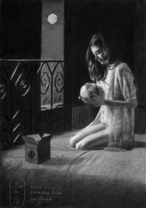 Femme en pleine contemplation tenant un crâne - Corné Akkers
