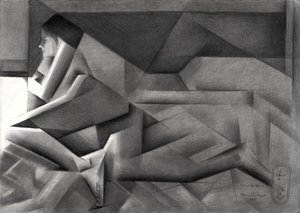 Femme géométrique en contemplation - Corné Akkers