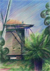 Dessin de la vue sur le moulin à vent - Corné Akkers