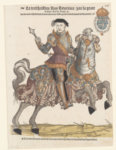 Portrait de Henri II de France en armure à cheval, vers la droite - Cornelis Anthonisz. (manner of)