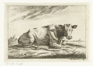 Paysage avec vache couchée sans cornes - Cornelis  Bisschop