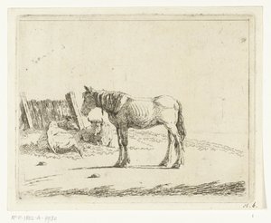 Paysage avec cheval et deux vaches près d