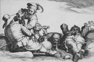 Paysans buvant, de la série Seize sujets paysans - Cornelis Bloemaert