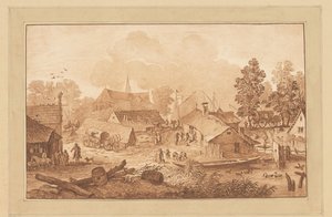 Vue de village avec étang - Cornelis Brouwer