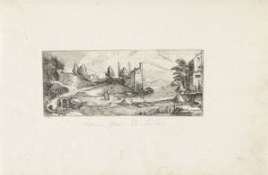 Paysage fluvial avec deux femmes sur un pont