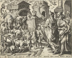 Noé embarque avec sa famille et les animaux (Histoire de Noé) - Cornelis Cort