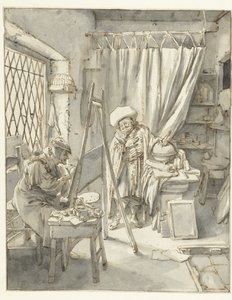 Un artiste avec un modèle dans son atelier - Cornelis Dusart