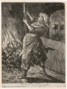 Une femme allume une fusée éclairante, planche 5 de la série «Joie générale lors du siège de Namur par Guillaume III, 1695» - Cornelis Dusart