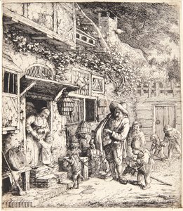 Un joueur de lire avec un chien qui danse - Cornelis Dusart