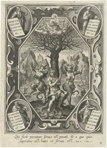 Un jeune homme enchaîné à un arbre par deux diables - Cornelis Galle (I)