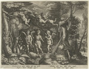 Jean-Baptiste accompagné par des anges entrant dans le désert (série La vie de Jean-Baptiste) - Cornelis Galle (I)