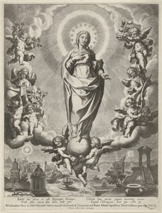 Marie sur un globe, entourée d