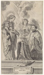 Un saint inconnu (Ignace de Loyola ?) agenouillé devant Marie avec l