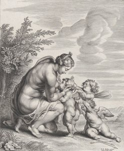 Vénus allaitant trois Cupidons dans un paysage - Cornelis Galle II