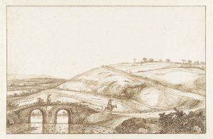 Paysage vallonné avec pont en pierre