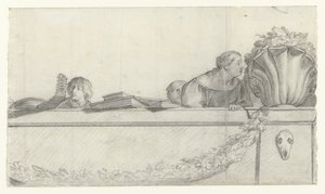Personnes sur une balustrade avec festons (titre de la série) - Cornelis Holsteyn