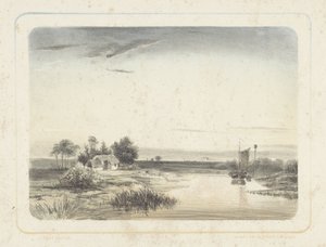 Rivierlandschap met huis en zeilboot - Cornelis Jan Bolt