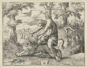 Samson tue le lion (Histoire de Samson) - Cornelis Massijs