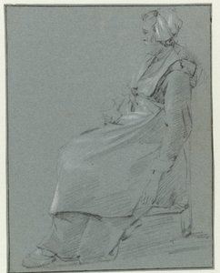 Femme assise, de profil à gauche, portant une petite coiffe et tenant un verre dans sa main droite - Cornelis Pietersz. Bega (circle of)