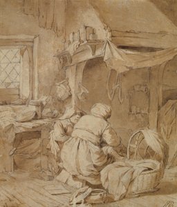 Salon de ferme avec fermier, berceau et enfant, c.1654 - Cornelis Pietersz Bega